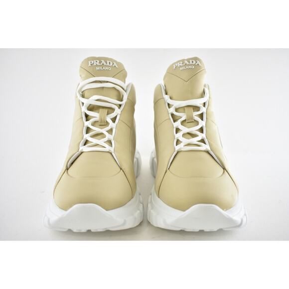 Prada Rush Piuma Nylon Beige White Platform Flat High Top Trainer Sneaker 40 - Picture 5 of 12